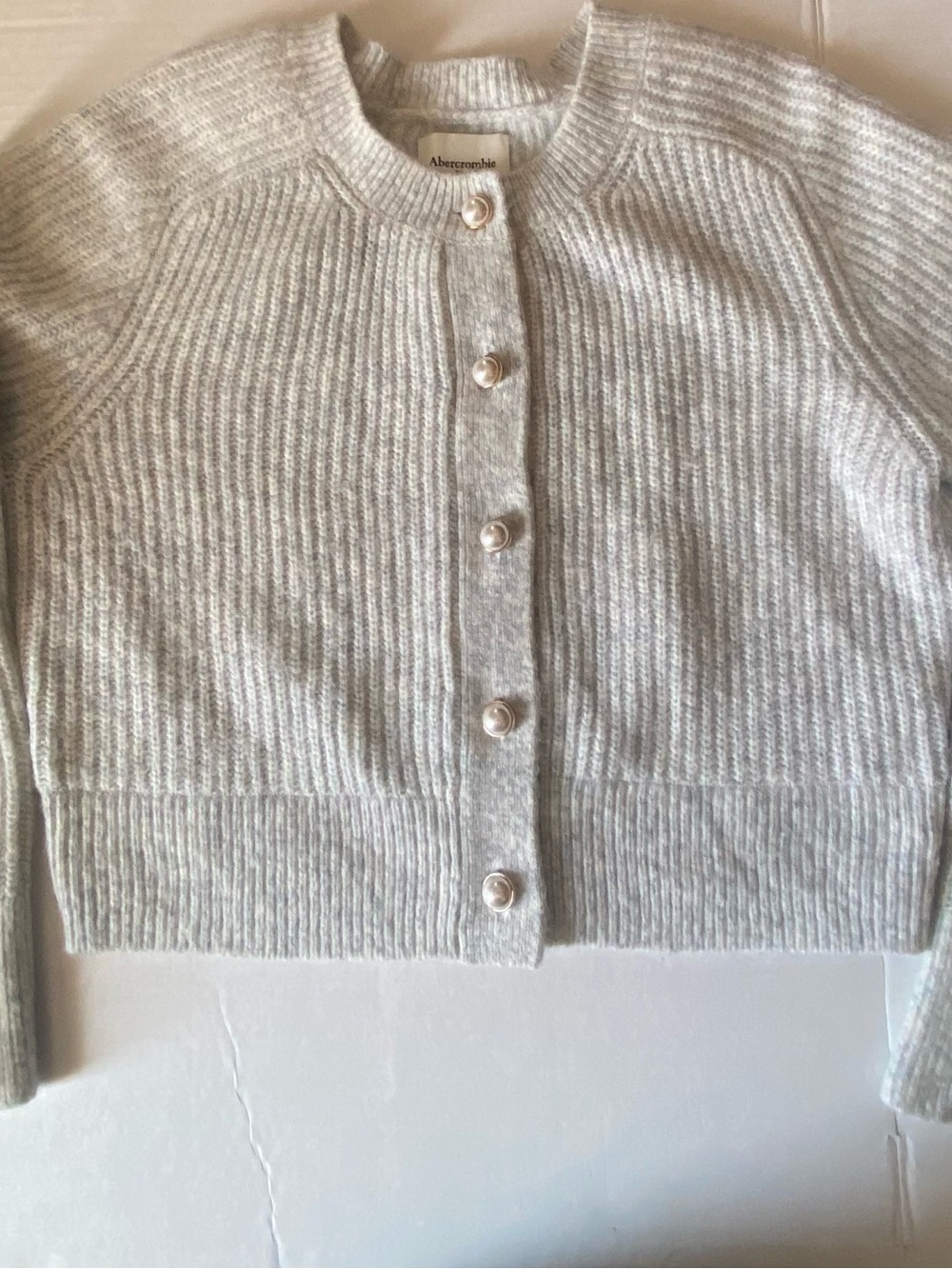 Abercrombie & Fitch Light Gray Ribbed Pearl-Button Cardigan